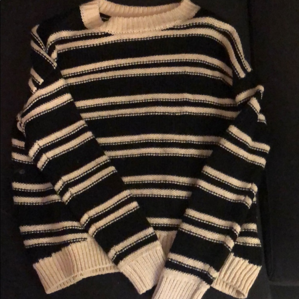 Stripped black and white fuzzy sweater
